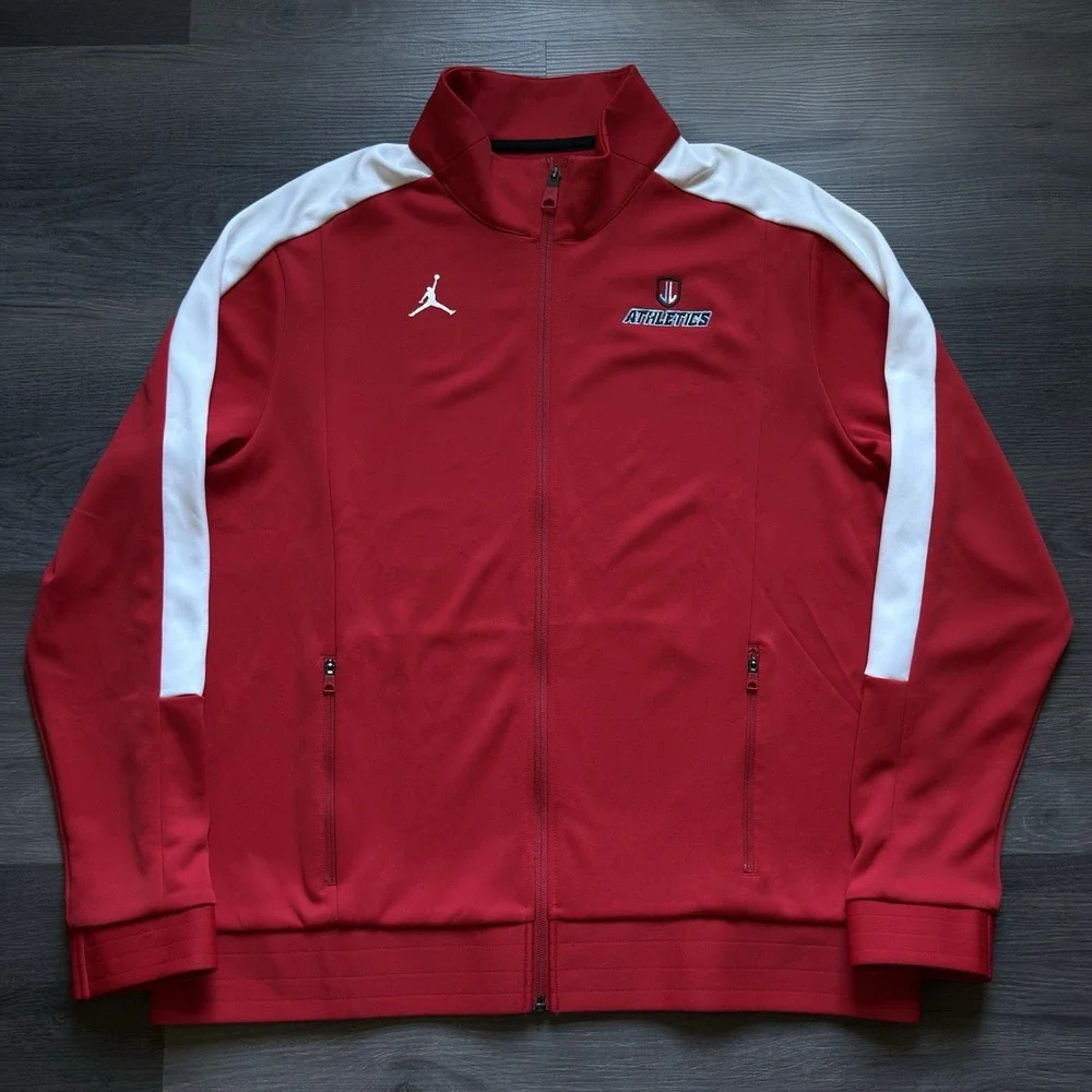 Air Jordan Full Zip Track Jacket Stripe Mens XL Red White Warmup DRI-FIT Pockets